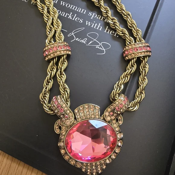 Heidi Daus Gold and Pink Statement Necklace, Earring, Bracelet Set - Picture 8 of 13
